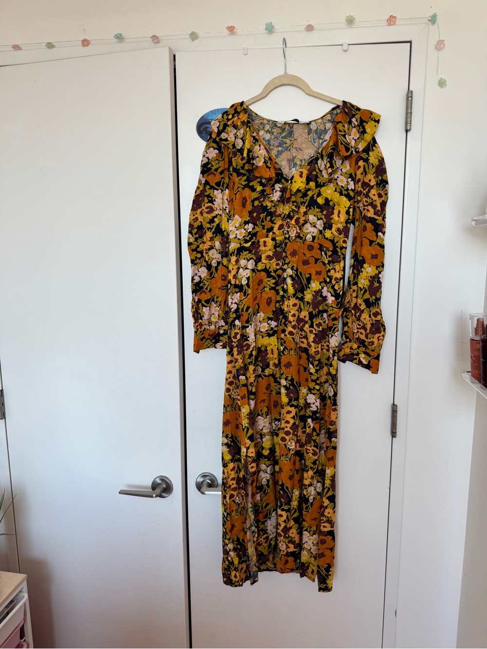 & Other Stories Mustard Floral V-Neck Maxi Dress
